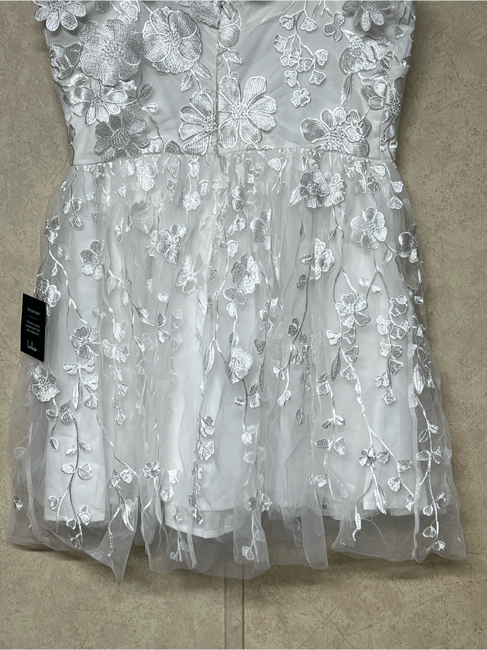 Lulus NWT classic romance white 3D floral appliqué tie strap mini dress feminine - Picture 9 of 15
